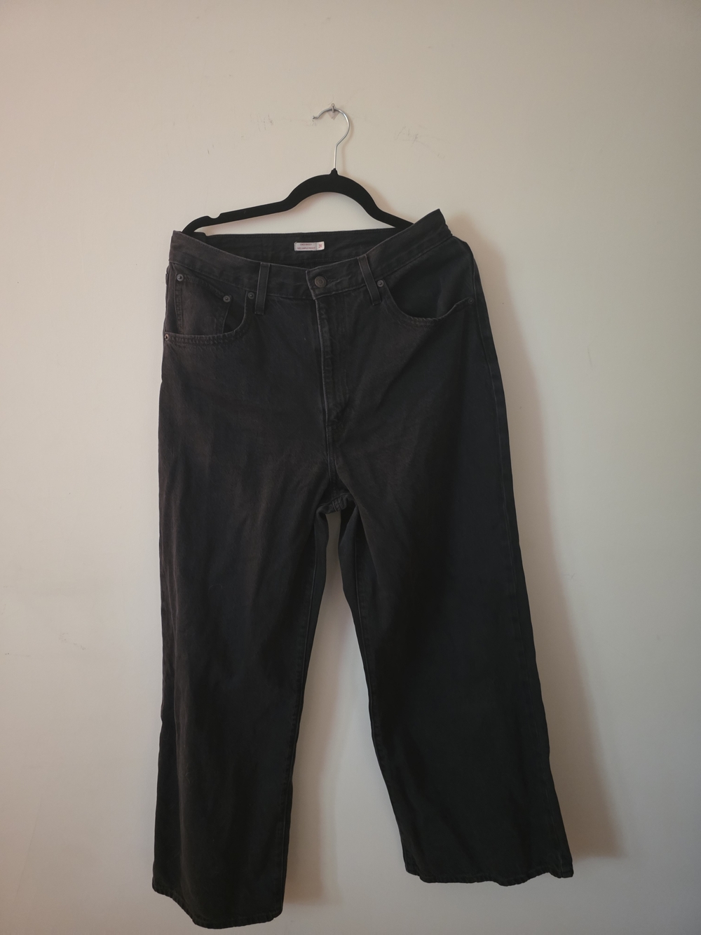 Womens High Waisted Jeans - Levis Cinch Baggy Black Denim